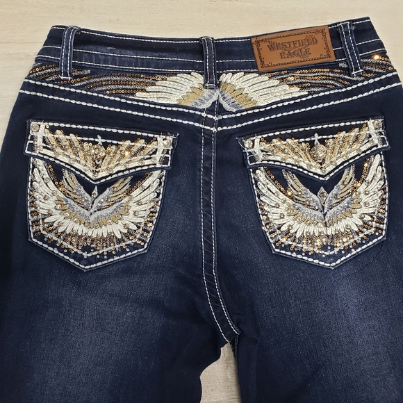 Westfield Eagle Jeans Size 9 Straight Leg Embellished Angel Wing Western Stretch - Picture 1 of 12